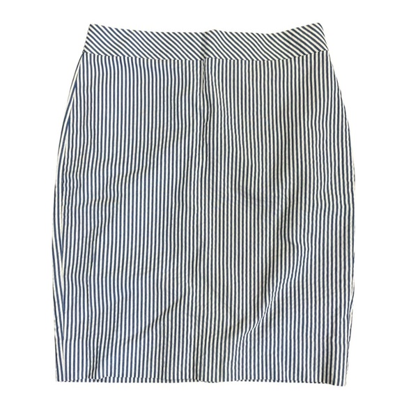 J Crew Seersucker Striped Blue and White Women's Skirt Zip Back 100% Cotton Sz 4 - Picture 1 of 7